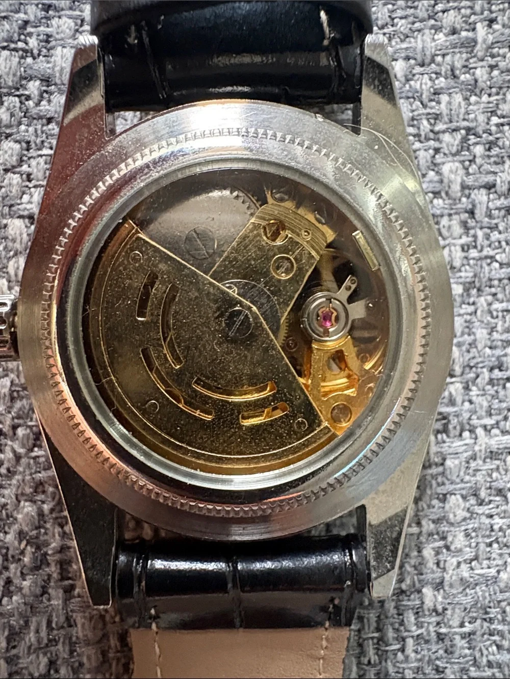 Men's Gold Skeleton Dial Dress Watch with Black Leather Strap